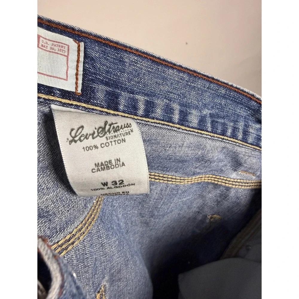 Levi Strauss Signature Mens Carpenter Denim Shorts Medium Wash Blue W32 Cotton - Picture 8 of 10